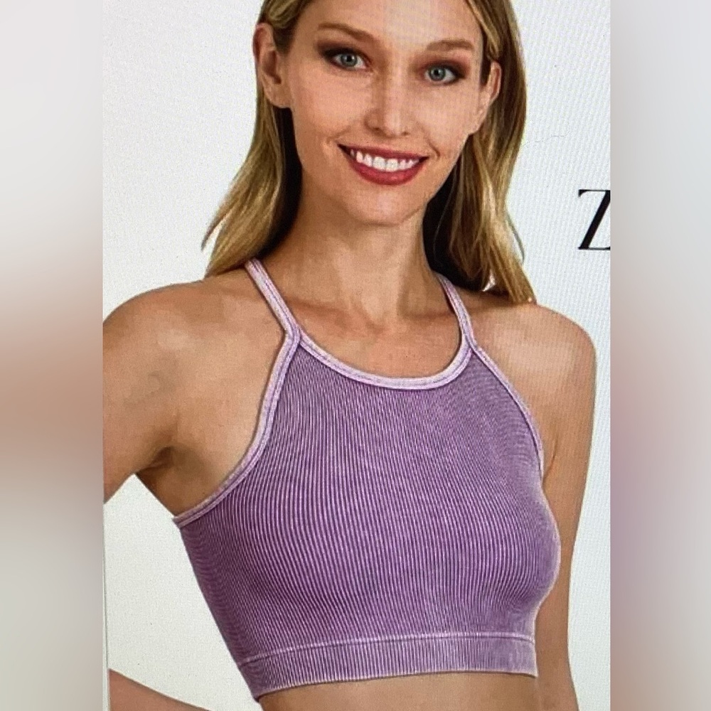 TWO, Zenana Lavender AND Teal Ribbed Crop Tank Tops
